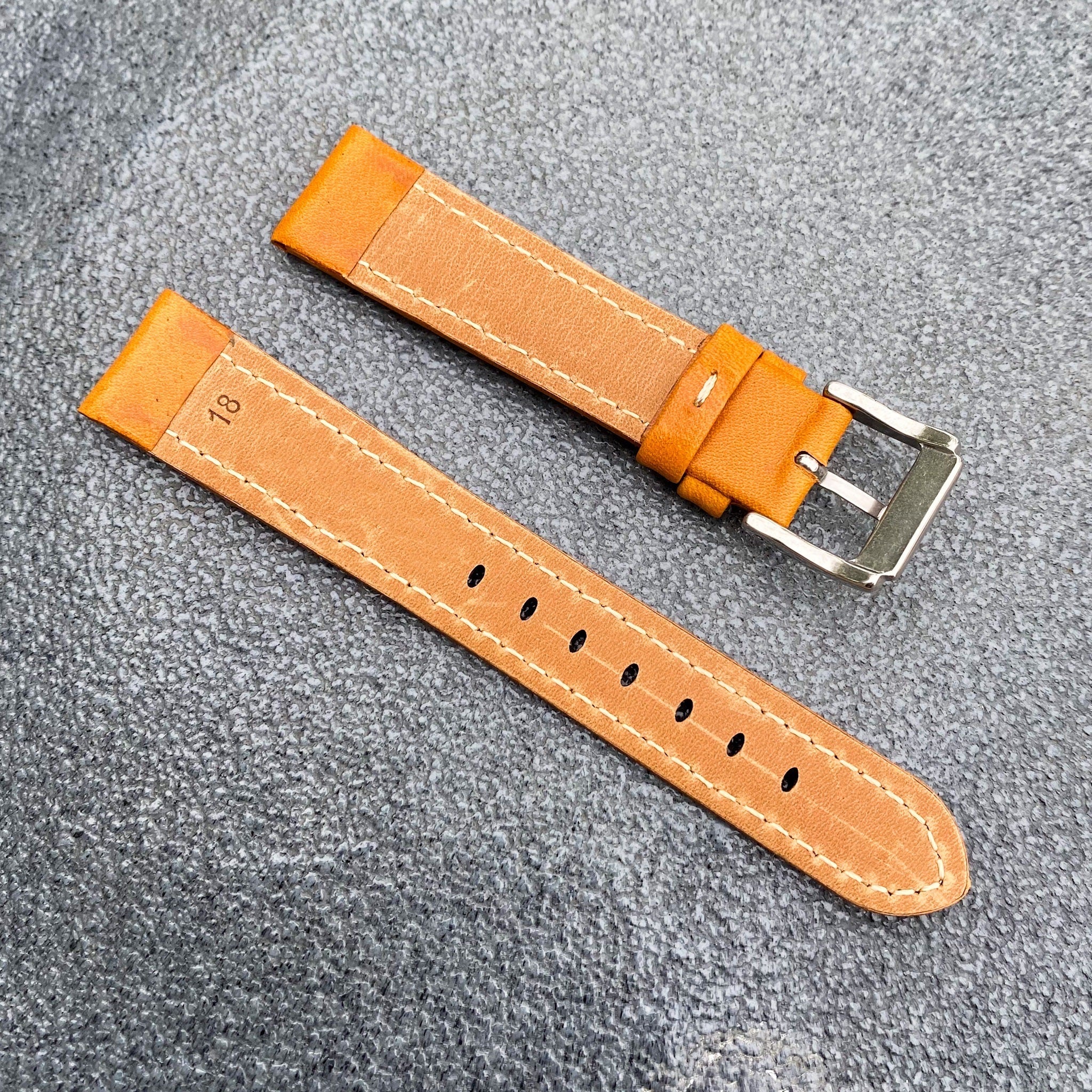 (Kyoto Series) 18mm/20mm/22mm Orange Handcraft French Calfskin Leather Watch Strap w/White Stitching - Samurai Vintage Co.