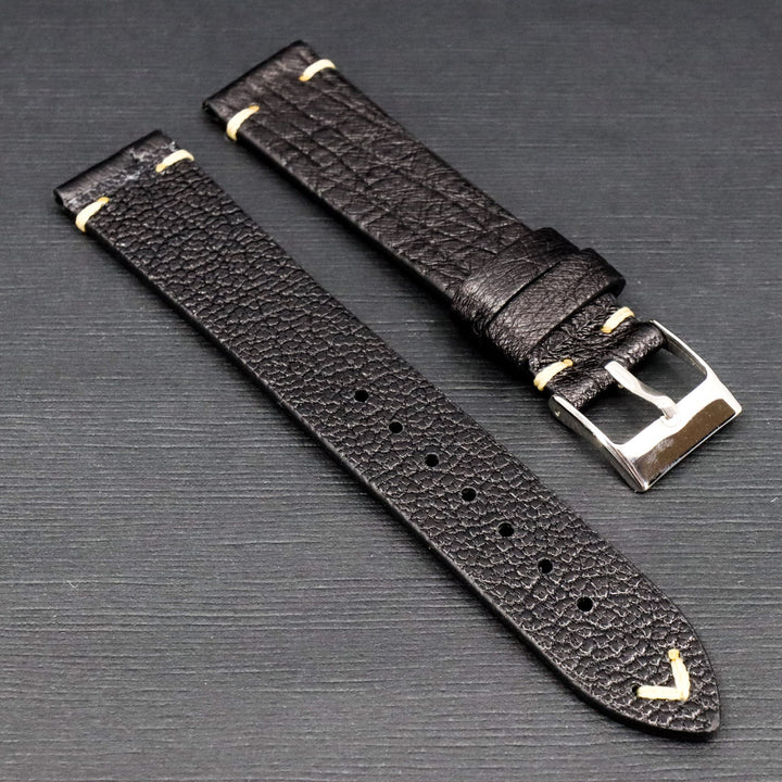Mid Night Black | 18mm & 20mm Ostrich Leather Watch Strap - Samurai Vintage Co.