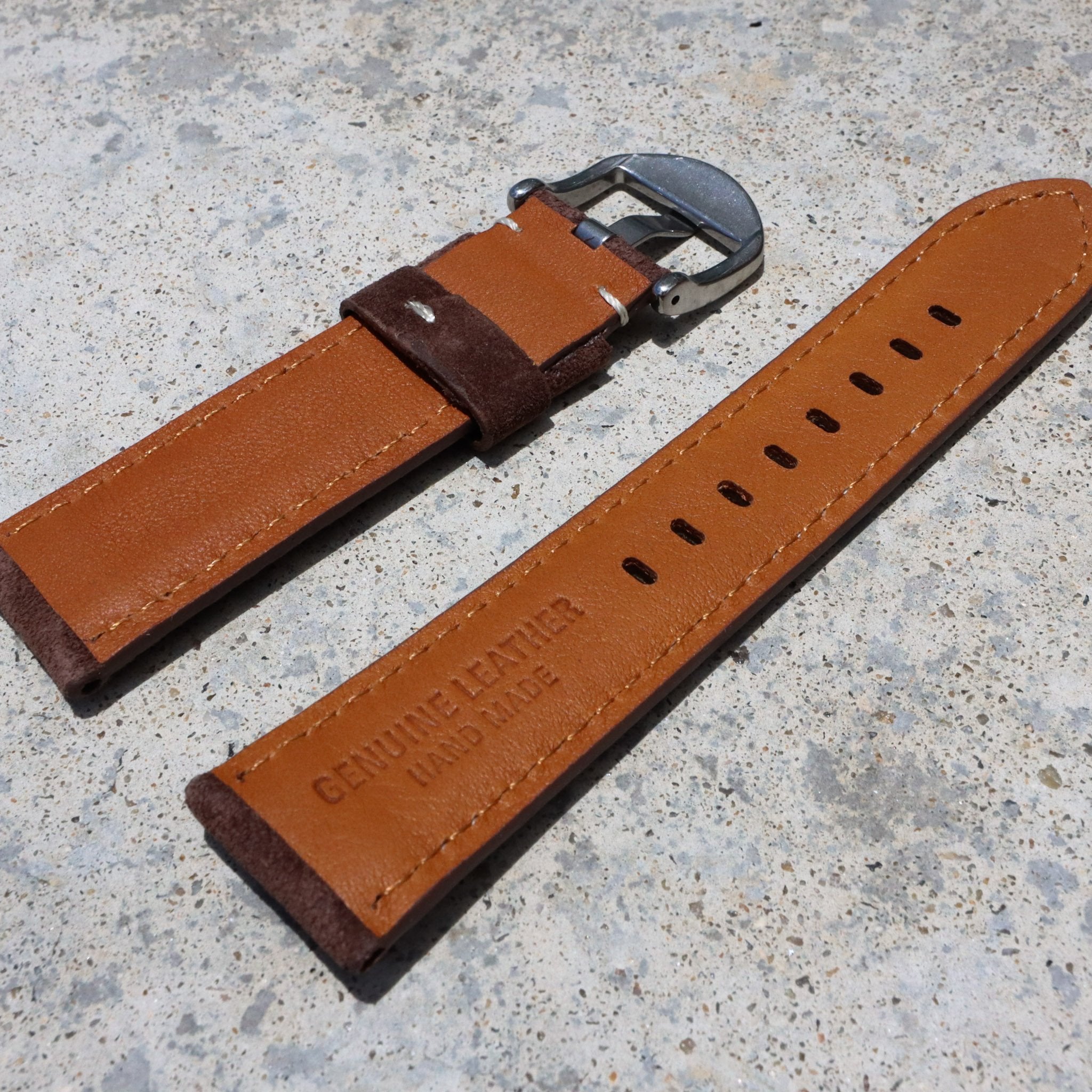 Mocha Brown Suede w/ White Stitches | Calfskin Italian Leather Watch Strap - Samurai Vintage Co.