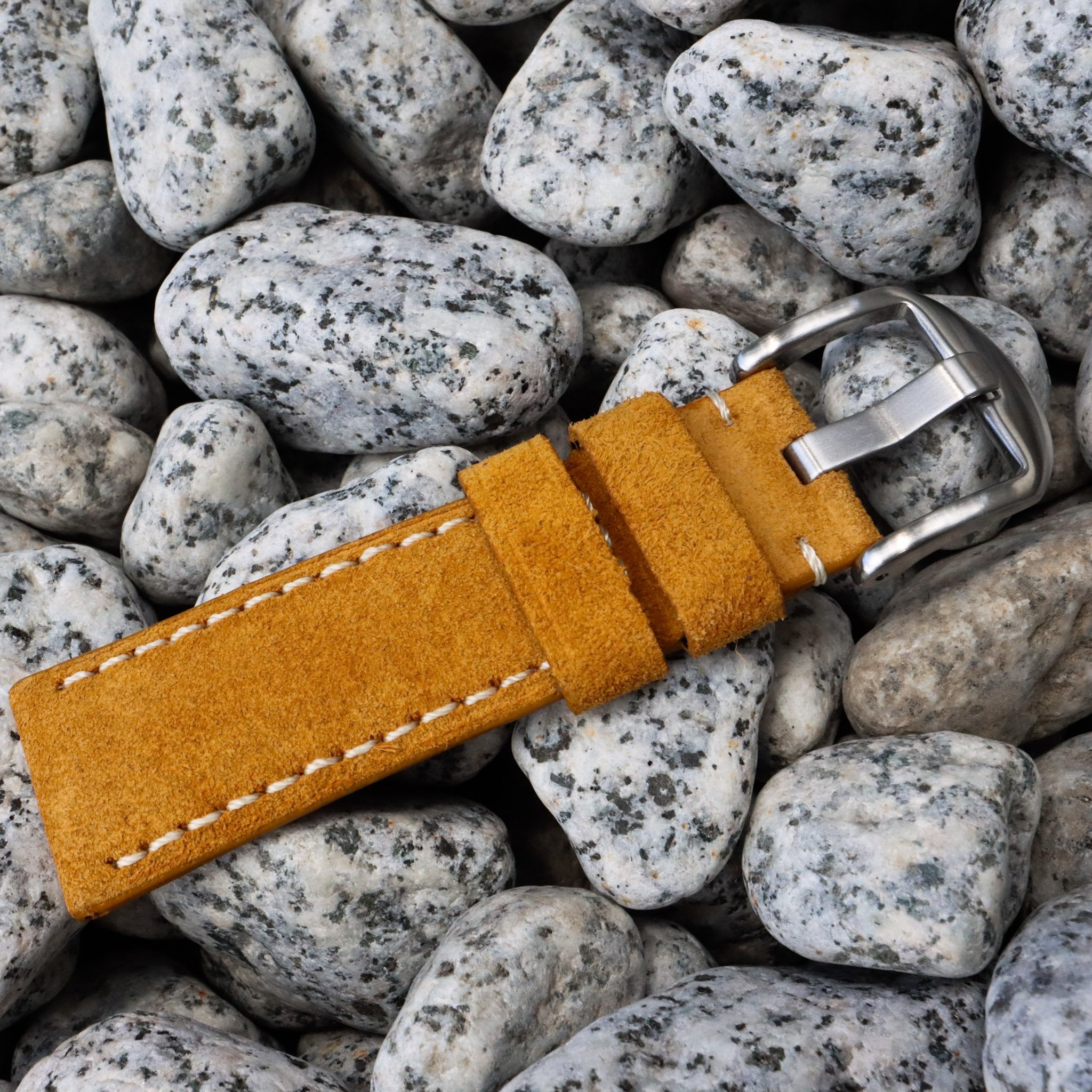 Mustard Yellow Suede w/ White Stitches | Calfskin Italian Leather Watch Strap - Samurai Vintage Co.
