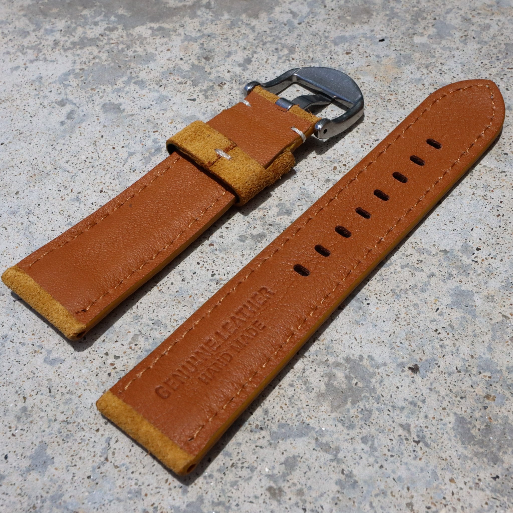 Mustard Yellow Suede w/ White Stitches | Calfskin Italian Leather Watch Strap - Samurai Vintage Co.