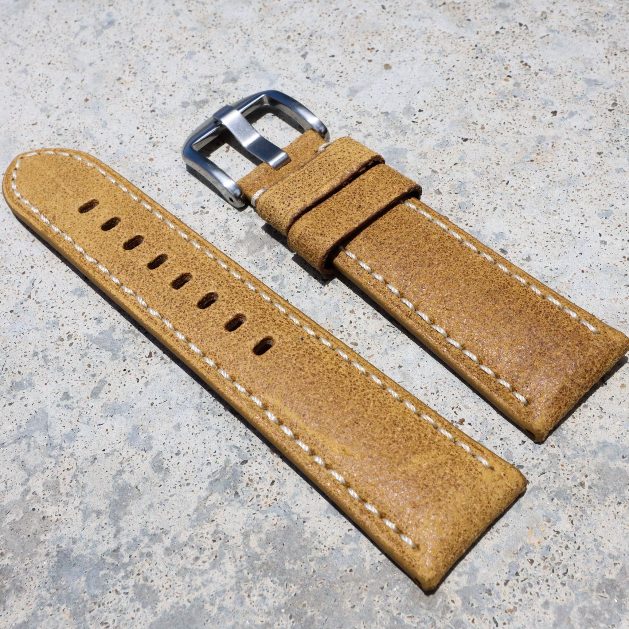 Mustard Yellow w/ White Stitches | Calfskin Italian Leather Watch Strap - Samurai Vintage Co.