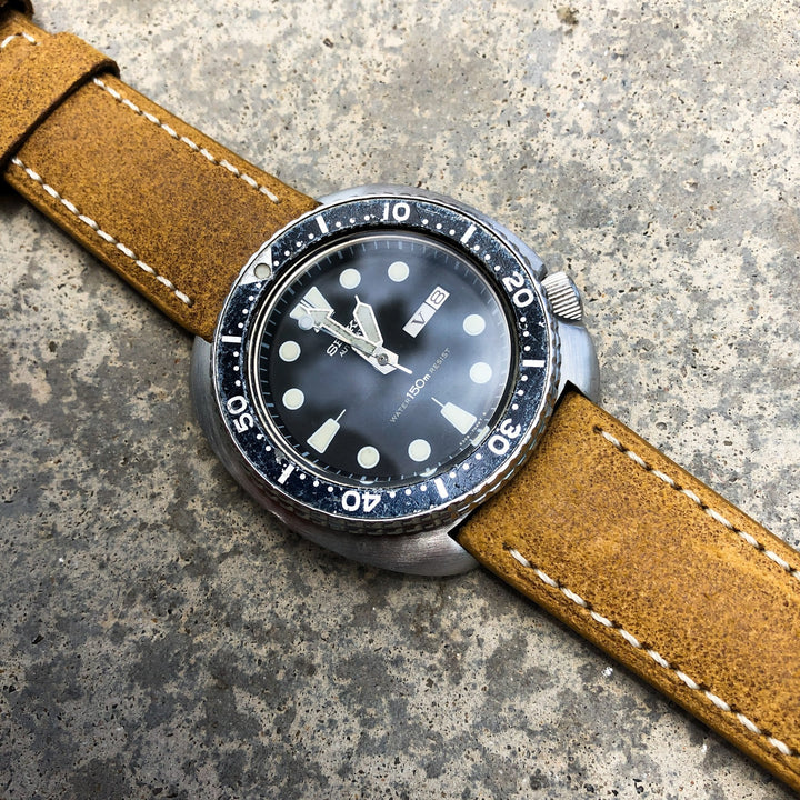 Mustard Yellow w/ White Stitches | Calfskin Italian Leather Watch Strap - Samurai Vintage Co.