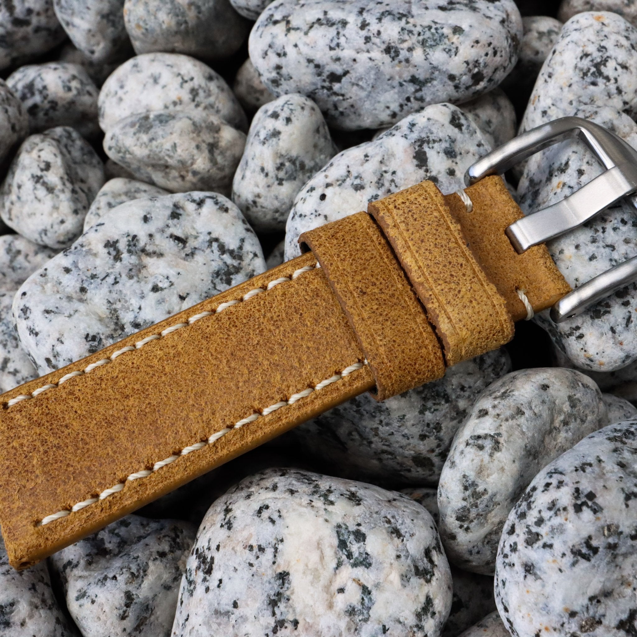 Mustard Yellow w/ White Stitches | Calfskin Italian Leather Watch Strap - Samurai Vintage Co.