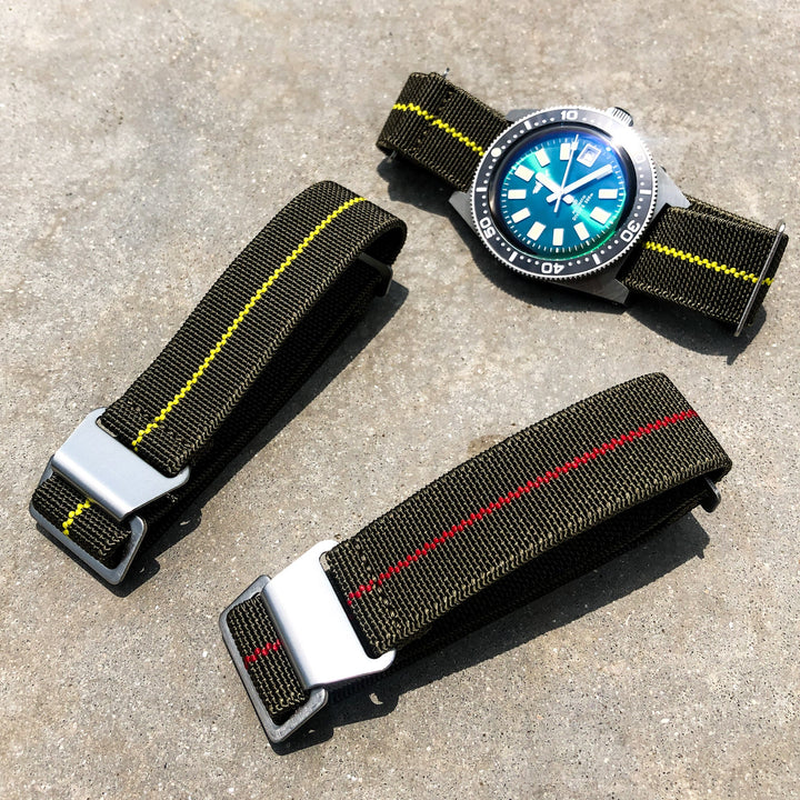 Olive Green with Red Line | French Navy Parachute Strap - Samurai Vintage Co.