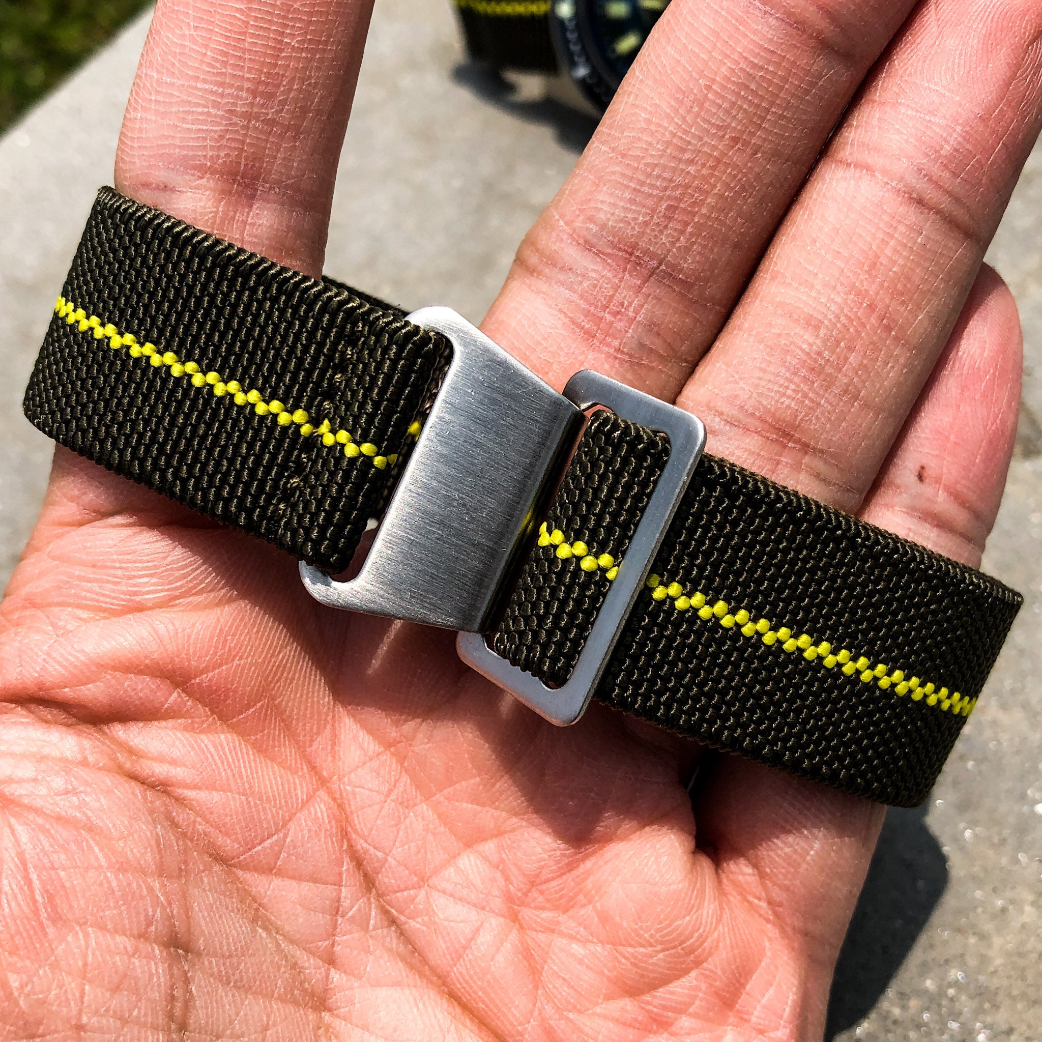Olive Green with Yellow Line | French Navy Parachute Strap - Samurai Vintage Co.