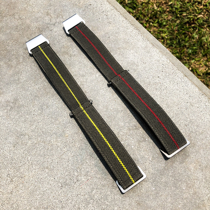 Olive Green with Yellow Line | French Navy Parachute Strap - Samurai Vintage Co.