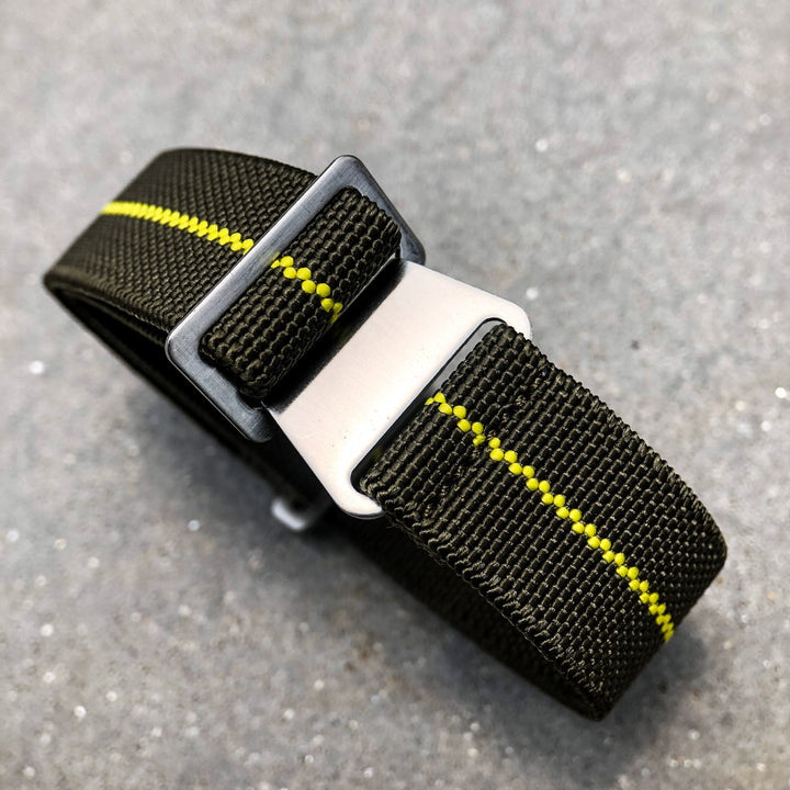 Olive Green with Yellow Line | French Navy Parachute Strap - Samurai Vintage Co.