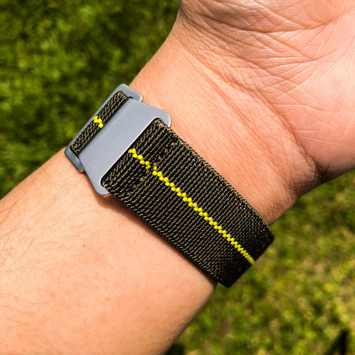 Olive Green with Yellow Line | French Navy Parachute Strap - Samurai Vintage Co.
