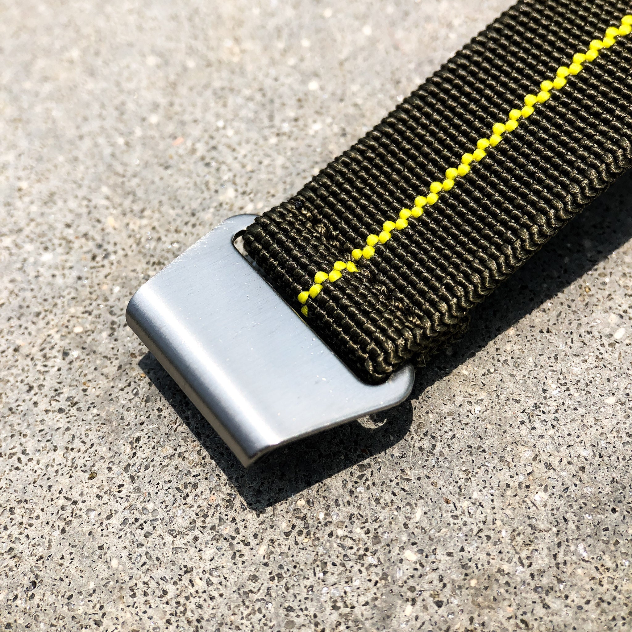 Olive Green with Yellow Line | French Navy Parachute Strap - Samurai Vintage Co.