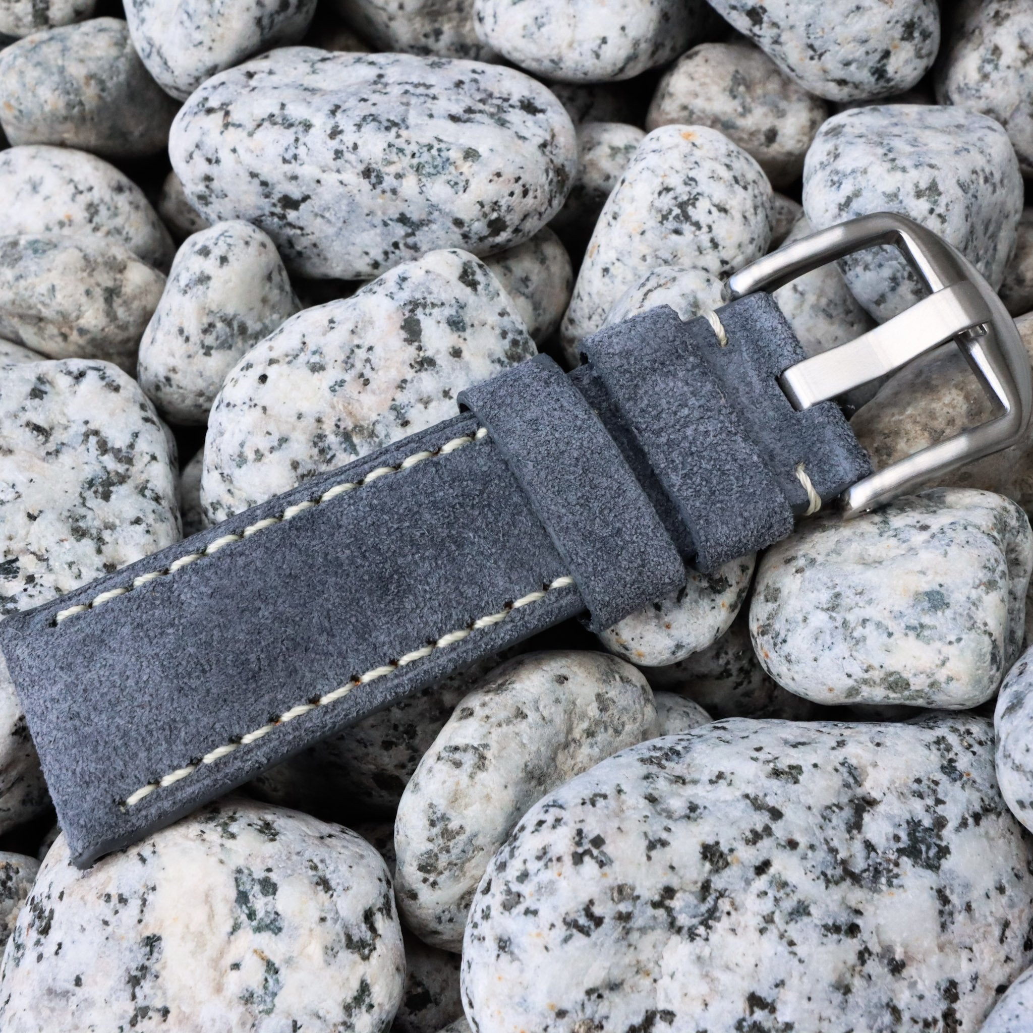 Shuttle Grey Suede w/ White Stitches | Calfskin Italian Leather Watch Strap - Samurai Vintage Co.