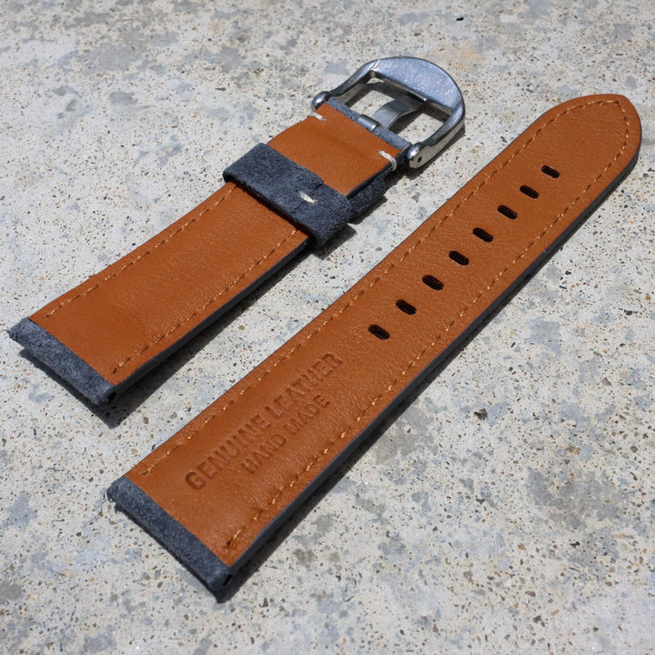 Shuttle Grey Suede w/ White Stitches | Calfskin Italian Leather Watch Strap - Samurai Vintage Co.