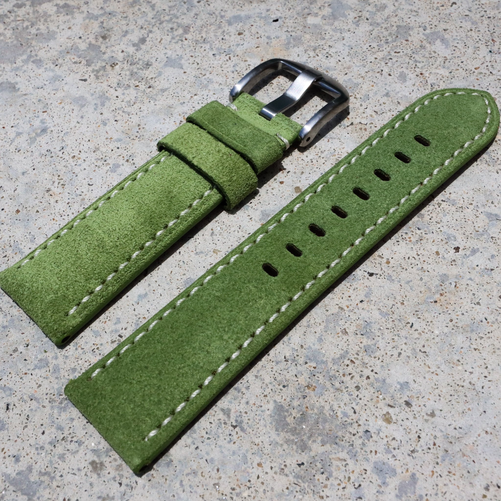 Slime Green Suede w/ White Stitches | Calfskin Italian Leather Watch Strap - Samurai Vintage Co.