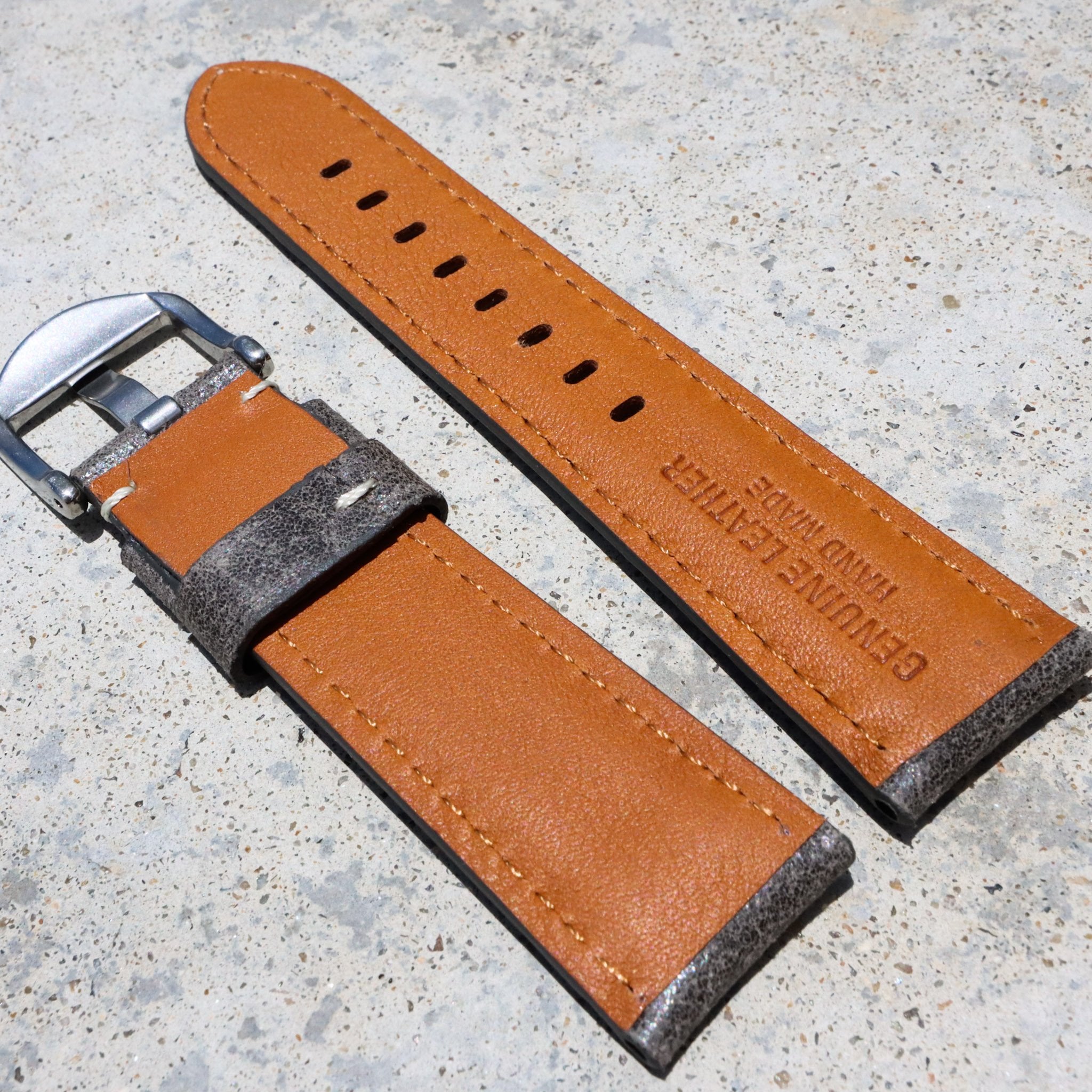 Steel Grey w/ White Stitches | Calfskin Italian Leather Watch Strap - Samurai Vintage Co.