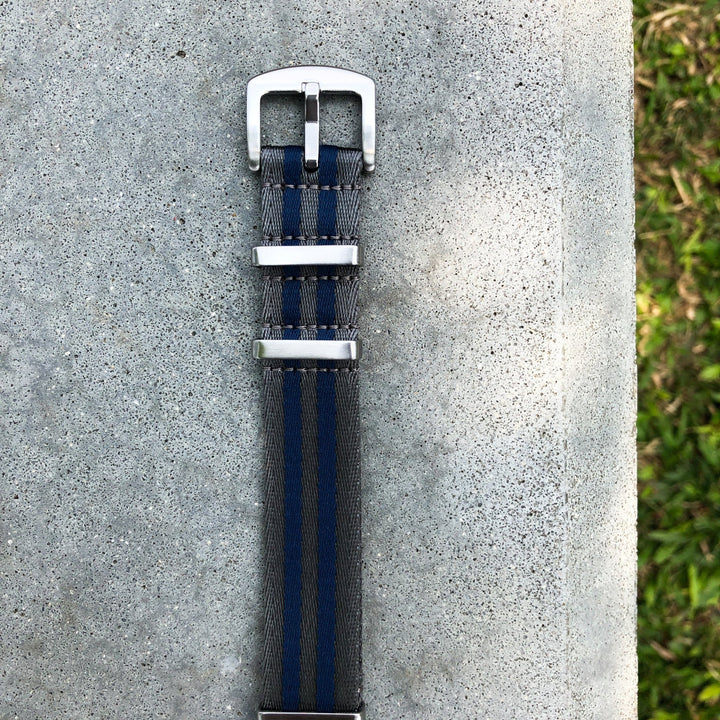 Steel Grey with Blue | Premium Nato Watch Strap - Samurai Vintage Co.