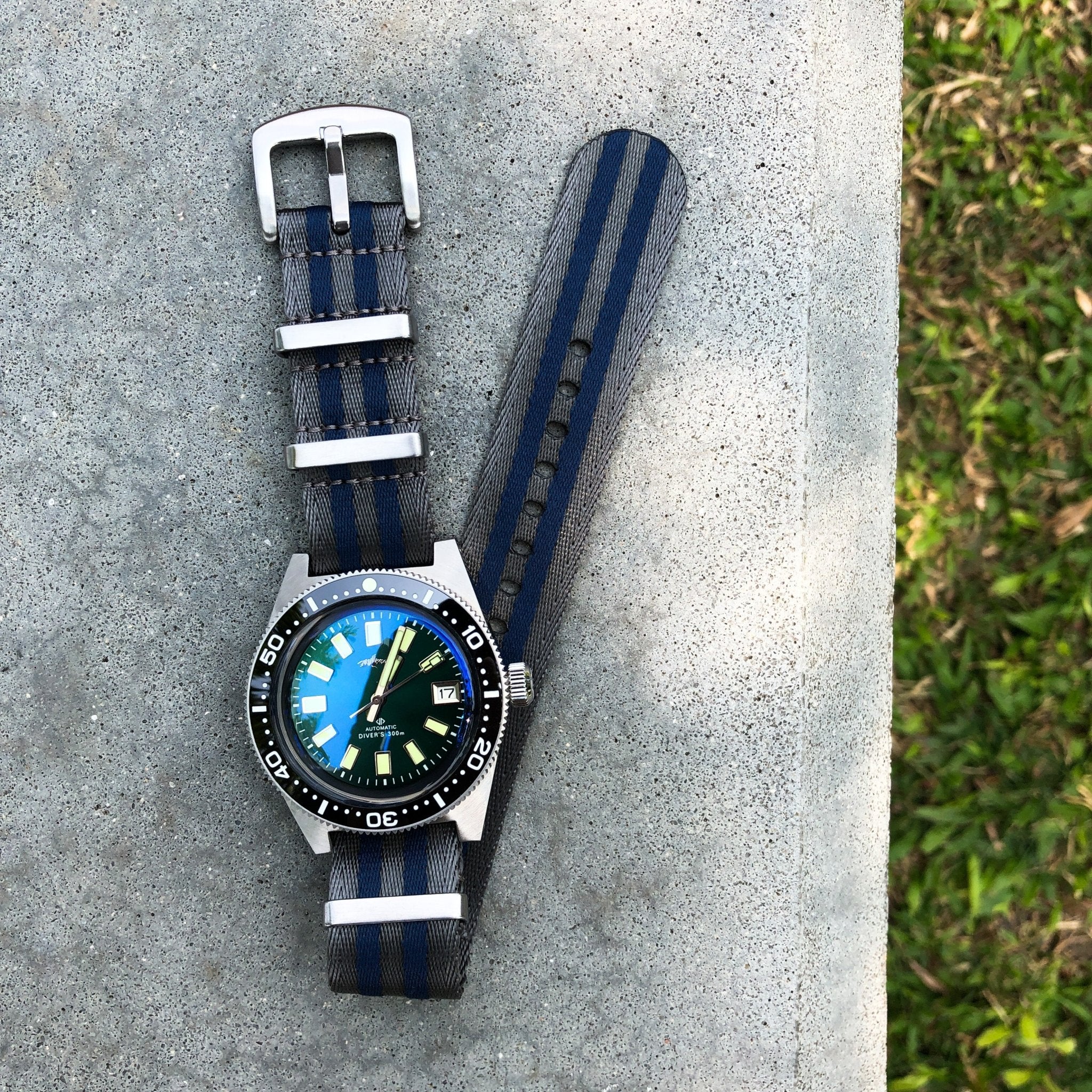 Steel Grey with Blue | Premium Nato Watch Strap - Samurai Vintage Co.