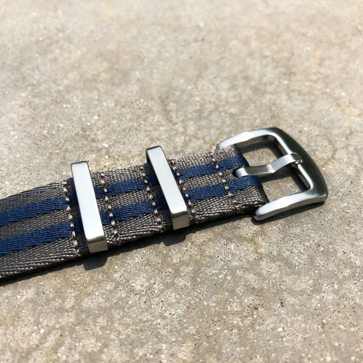 Steel Grey with Blue | Premium Nato Watch Strap - Samurai Vintage Co.