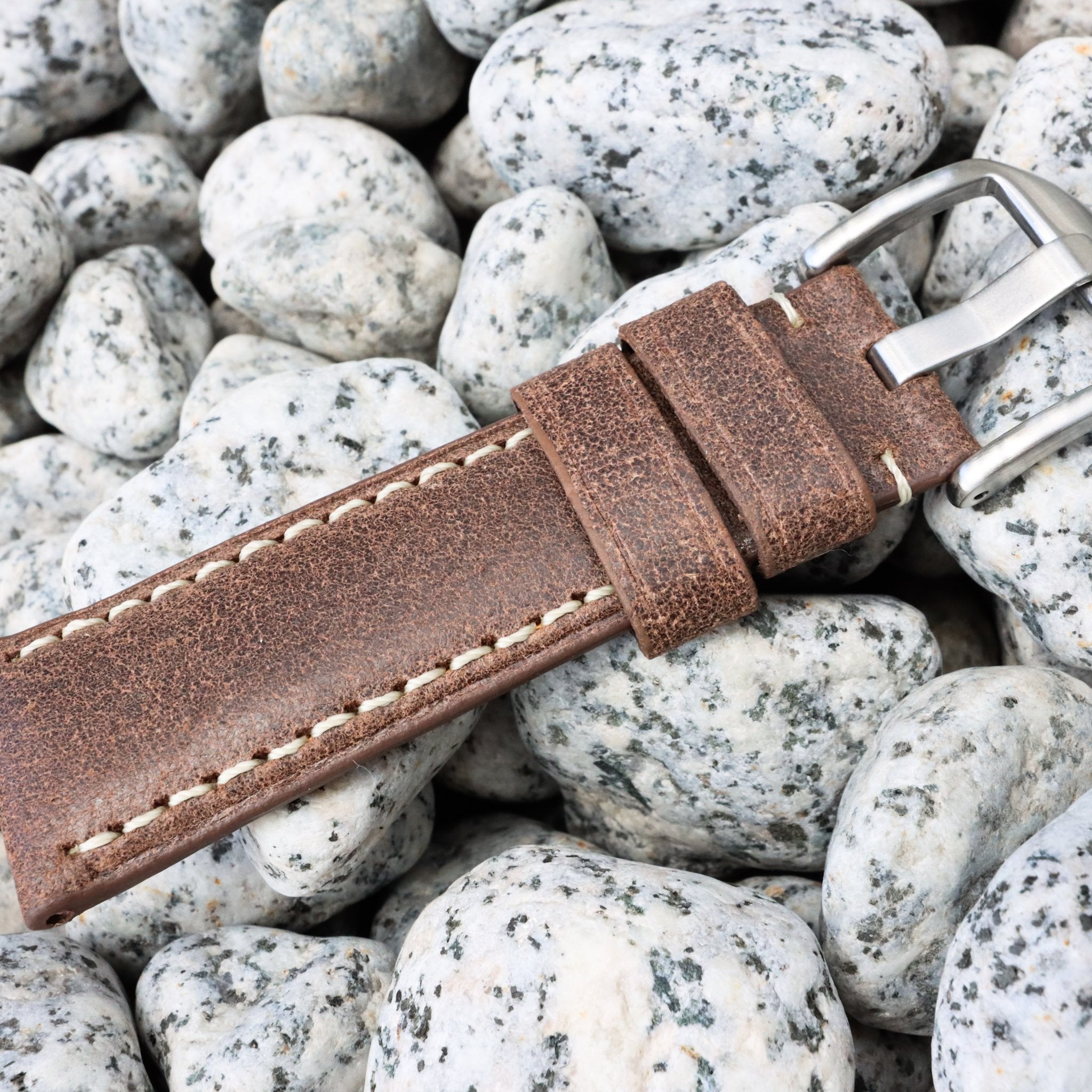 Walnut Brown w/ White Stitches | Calfskin Italian Leather Watch Strap - Samurai Vintage Co.