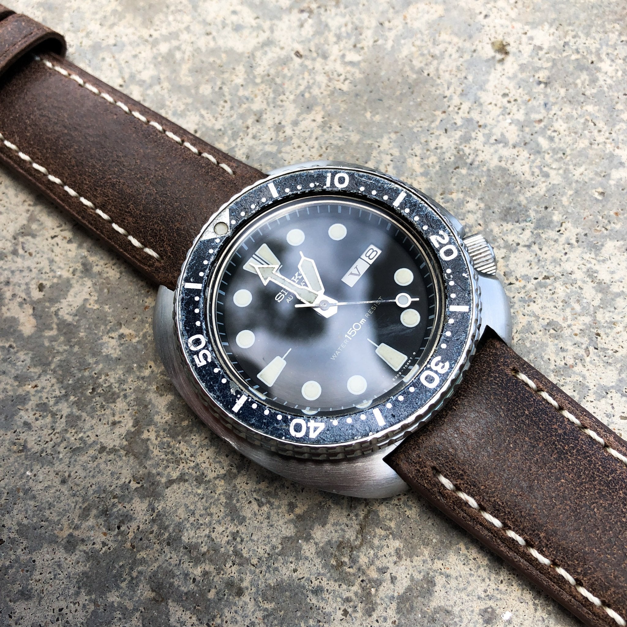 Walnut Brown w/ White Stitches | Calfskin Italian Leather Watch Strap - Samurai Vintage Co.